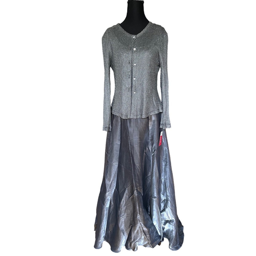 Cachet Vintage 90s‎ Metallic Silver Evening Gown Cardigan 8 Medieval Chainmail